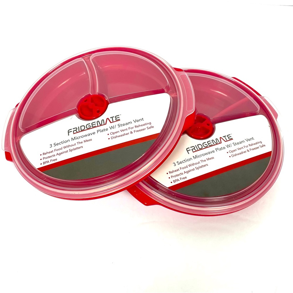 2 Pk Microwave Food Storage Containers 3 Section Divided Plates With Vented Lids